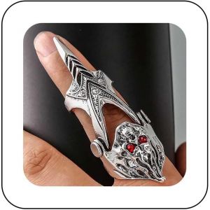 Kahfl-Punk Crâne Anneau Doigt Crâne Anneau Articulé Argent Crâne Humain Anneau Plein Doigt Anneau Plein Armure Long Crâne Squelette Anneau Halloween Anneau Articulé Bijoux Pour Femmes Et Filles - Neuf