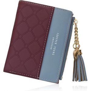 CAUC-Portefeuille en cuir synth&eacute;tique, petit porte-monnaie pour femme, porte-cartes &agrave; deux volets avec poche zipp&eacute;e pour pi&egrave;ces de monnaie, porte-monnaie pour argent, cion, carte, facture, Rouge, - Neuf