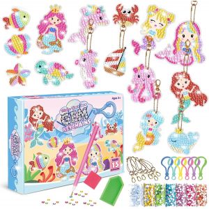 Ayuhr-5d Diamant Peinture Porte-Clés,15pcs Porte-Clés Ornements Sirène Diamant Painting Keychains Pendentif Kit Gem Art Porte-Clés Enfants Cadeau Fille 5 6 7 8 9 10 Ans No.12-8 Taille Unique - Neuf