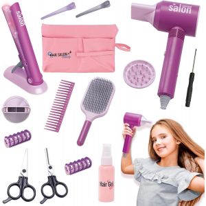 ERYI-Ensemble De Salon De Beauté Pour Filles,14 Pièces Jouets De Salon De Coiffure Pour Filles,Mode Jeu De Simulation De Coiffeur Avec Sèche-Cheveux,Jouet Fille 3-12 Ans. - Neuf