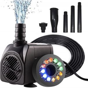 Meimie-Pompe De Bassin Exterieur,Pompe Submersible Fontaine,Pompe Bassin Poisson,Pompe Submersible Aquarium Silencieuse,Pompe A Eau 220v,Jardin Decoration Extérieur Puissante Avec Led & Buses 750l/H 15w - Neuf