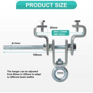 Cintre &Agrave; Poutre En I 2 Pi&egrave;ces, Pince De Support En Acier, Suspension De Sac De Boxe Adapt&eacute;e, R&eacute;glable De 63mm &Agrave; 220mm, Peut Supporter Une 204kg, Cintre Pour Sac De Boxe Perfor&eacute; En Acier Robuste - Neuf