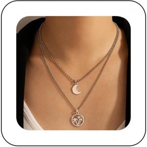Kal-Boho Layered Moon Choker Collier Arbre De Vie Pendentif Collier Argent Croissant De Lune Collier Ras Du Cou Vintage Cocotier Collier Chaîne Bijoux Pour Femmes Et Filles - Neuf