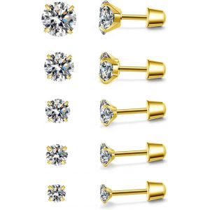 Kalhx-5paires Lot De Clou D'oreille Boucle D'oreille Piercing Oreille Acier Inoxydable Avec Zirconium Rond Pour Tragus Cartilage Hélix Bijoux De Corps Femme Homme Cadeau (3-8mm) - Neuf