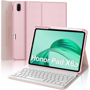 Coque Clavier Pour Honor Pad X8a 11 Pouces, Azerty Français Housse Clavier Bluetooth Magnétique Détachable Avec Porte Crayon Pour Tablette Honor Pad X8a 11"" 2024, Rose[Z668] - Neuf