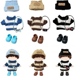 Jeu de 3 Vêtements de Poupée Mignons pour Poupée en Vinyle de 15/17 cmTenues Tricotées avec Pull RayéChapeauChaussures et Accessoires à Thème - Neuf