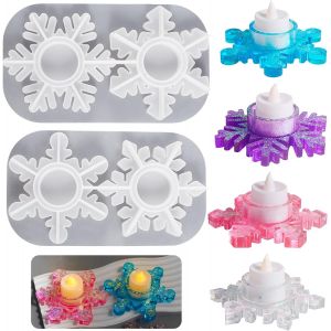 2 Pi&egrave;ces Moule En Silicone No&euml;l, Moules En R&eacute;sine &Eacute;poxy No&euml;l, Flocons De Neige Moule Bougeoir, Bougeoirs Moules En R&eacute;sine Moule En Silicone Pour No&euml;l, Pour Bougie Home Decor Diy - Neuf