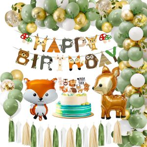 Mevronisshop-D&eacute;corations D'anniversaire De La Jungle D&eacute;corations D'anniversaire Safari Animaux De La For&ecirc;t Ballons Animaux D&eacute;corations D'anniversaire Pour Enfants Banni&egrave;re De Joyeux Anniversaire Ense - Neuf