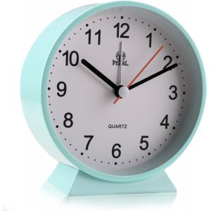 Petit r&eacute;veil analogique de chevet avec veilleuse pour bureau, chambre &agrave; coucher, &eacute;cole, voyage, sommeil lourd, super silencieux, sans tic-tac, horloge de bureau ronde en m&eacute;tal, alimentation par piles - Neuf