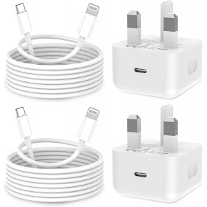 Lot De 2 Chargeurs Rapides Apple Avec C&acirc;ble Usb C Vers Lightning Pour 14 13 12 11 Pro Max Xs Xr X 8 7 6 Plus 5, Ipad Et Ipod - Neuf