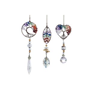 Lot de 3 pendentifs en forme de boule de cristal Arbre de Vie pour la d&eacute;coration de fen&ecirc;tre et d'int&eacute;rieur - Neuf