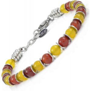 Eryi-10:10 Bracelet Réglable Avec Pierres Naturelles Diamètre 6 Mm Entrecoupées De Disques En Acier Inoxydable Poli. Bracelet Très Résistant Pour Homme Et Femme. Made In Italy - Neuf