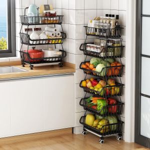 Chenquansarl-Paniers En Fil Métallique Avec Roues, Bacs De Rangement Empilables Étagère Pour Organisateur De Cuisine 3-4-5-6 Niveaux Chariot De Fruits Et Légumes Vaisselle Étagères Saisonnières - Neuf