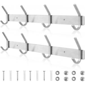 Porte Manteau Mural 43CM pour 40KG Patère Porte Manteaux en Acier Inoxydable SUS304 à 4 Crochets Argent pour Salle de Bain,Porte,Cuisine,Salon,Couloir,Jardin,2 Pièce - Neuf