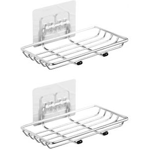 Ensemble de 2 porte-savon en acier inoxydable sans perçage,porte-savon de douche mural porte-savon mural de salle de bain auto-adhésif pour la douche et la salle de bain,argent - Neuf