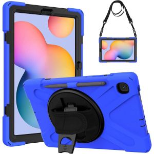 Ersan-Coque Antichoc Pour Samsung Galaxy Tab S6 Lite 10,4"" (2024/2022/2020), Sm-P620/P625/P613/P619/P610/P615, Étui Robuste Avec Support Rotatif, Dragonne, Bandoulière, Housse Pour Tab S6 Lite, Bleu - Neuf