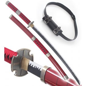 One Piece Katana en Bois Zoro Kitetsu Replique Epee Sabre + Ceinturon Noir Porte Epee Ceinture D&eacute;coration - Neuf