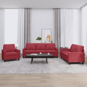 Prolenta Premium - Ensemble De Canap&eacute;s 3 Pcs Et Coussins Rouge Bordeaux Similicuir - Neuf