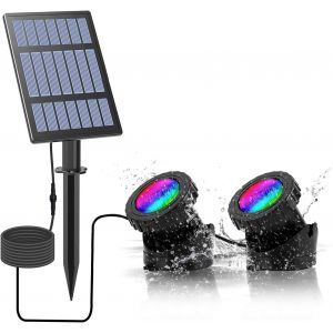 Lampes Solaires De Bassin Projecteurs Led Submersibles Rgb Lampe Solaire Sous-Marines Éclairage Submersible Avec Ip68 Étanche Pour Extérieur,Jardin,Piscine,Étang (2 Lumières) - Neuf