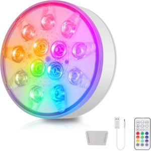 Meimie-1 Pièce Eclairage Led De Piscine Sous-Marin Rechargeable,Lumière Sous-Marine Avec Télécommande,Eclairage De Bassin Étanche Ip68,Pour Piscine,Fontaines,Bassins,Aquariums,Mariages,16 Couleurs - Neuf