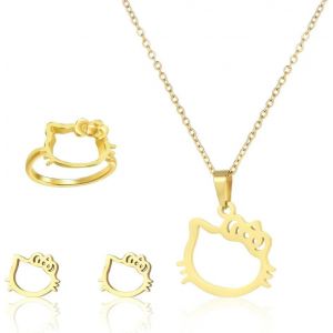 Eir Collier Form Di Chat,Collier Femme Or,Pendentif Chat,Collier Pour Bague Boucle D'oreille Set,Bijoux Femme,Collier Or Femme,Chat Cadeau Femme,Cadeaux Pour Femmes Adolescentes - Neuf