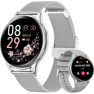 Montre Connect&eacute;e Femme Avec Appel Bluetooth 1,27"" Smartwatch Femme Avec Ip68 Fonction F&eacute;minine/24H Fr&eacute;quence Cardiaque/24H Spo2/Suivi Du Sommeil/120+Modes Sportif Podometre Android Ios Argent - Neuf