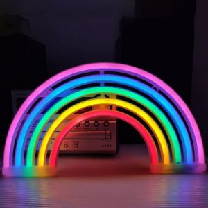 Enseigne Au N&eacute;on Rainbow Veilleuse Led Lampe Nuit Applique Led N&eacute;on Lumi&egrave;res Enseignes Lumineuses,Alimentation Par Batterie Ou Usb,D&eacute;coration Murale,Cadeaux De No&euml;l,Home Party - Neuf