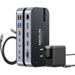 acdsgd-Station d'accueil USB C Double Moniteur avec Adaptateur 65W,16-en-1 PC Portable 4 &Eacute;crans Dock USB C avec 2 HDMI DisplayPort, VGA, 6 Ports Type-C/A, RJ45,Charge PD 100W, Audio, SD/TF pour Dell/HP - Neuf