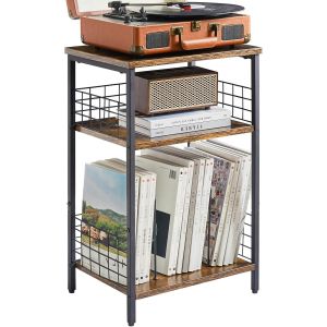 Ulteronixshop-Table de Chevet, Bout de canap&eacute;, Meuble Tourne Disque Vinyle, Table d&iquest;Appoint 3 Niveaux Rangement, Support de platine Vintage, pour Salon, Chambre, Bureau, 40&times;29&times;62.5CM &iquest;Marron HST009H - Neuf