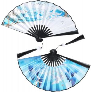 KALANKA-2 pièces Éventail Pliant Ventilateur Portable, 27x48cm Eventails à Main Portables, Ventilateurs Pliables pour Eventail Mariage Danse Performance Décoration Cadeau - Neuf