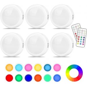 6 Pcs Lampe Placard De 1w,Lampe Led Veilleuse Rgb 13 Couleurs Luminosité Lampe Murale Sans Fil Réglable Pour Cuisine,Chambre,Coiffeuse,Lampe Pile(Batterie Non Incluse) Avec 2 Télécommande - Neuf