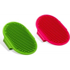 (Rose Vert) Lot De 2 Brosses De Bain En Caoutchouc De Silicone Avec Sangle R&eacute;glable Brosse De Douche Pour Animaux De Compagnie Brosse De Massage Pour Chiots - Neuf