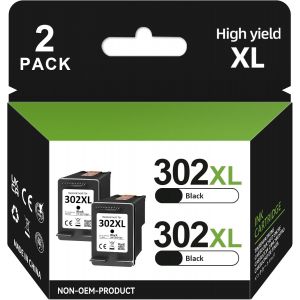 Cartouche 302 Noir Remanufactur&eacute;es pour 302XL,Encre 302 pour DeskJet 2130 3634 3636 OfficeJet 3833 5220 3831 3830 5232 Envy 4525 4527 4520 Imprimante (Noir,2-Pack) - Neuf