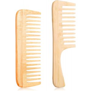 Tzf-Lot De 2 Peignes À Dents Larges En Bambou Naturel, Petites Brosses À Cheveux, Grands Peignes Démêlants Pour Cheveux, Boucles En Bois Antistatiques Pour Tous Les Types De Cheveux, Faciles À - Neuf