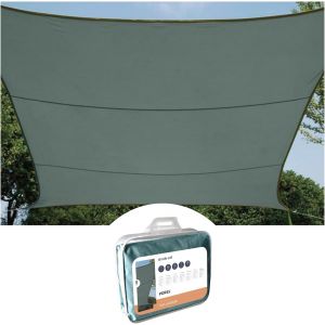 Ulteronixshop-Voile D'ombrage, Toile Ombrage, Toile Ext&eacute;rieure Terrasse, Imperm&eacute;able, Protection Contre Uv, 4 Anneaux En O En Acier Inoxydable, 5 X 5 M, 160 G/M&sup2;, Polyester, Carr&eacute;, Gris Vert - Neuf