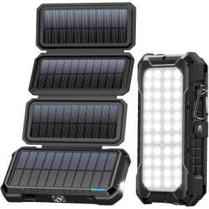 CMJAAGUR-Chargeur Solaire Portable 20000 Mah Avec 4 Panneaux Solaires, Batterie Externe Étanche Avec 4 Ports Usb 18 W, Chargeur Rapide Qc 3.0 Usb C Power Bank Pour Téléphone Portable, Tablet[M2268] - Neuf