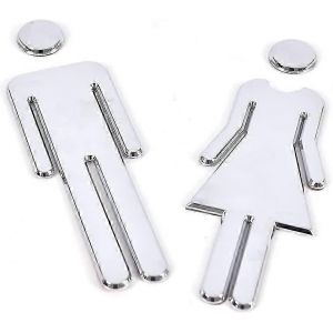 Panneau de toilettes pour porte - Panneau de porte de salle de bain - Panneau de toilettes adhésif homme femme - Autocollants de porte de toilettes (argent) - Neuf