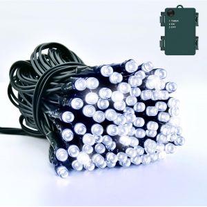 Guirlande Led, 3M 30 LED Blanc Froid avec Minuterie, IP65 Étanche Guirlande LED à Piles pour l'intérieur, l'extérieur et les Décorations de Noël (Câble Vert) - Neuf