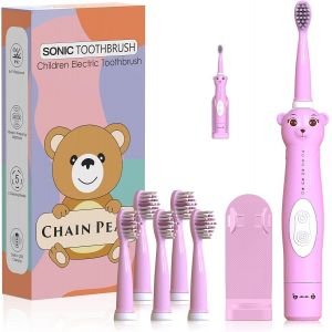 Brosse &Agrave; Dents &Eacute;lectrique Sonique Rechargeable Pour Enfants, Enfants, Gar&ccedil;ons Et Filles De 3 &Agrave; 12 Ans Avec Rappel De 30 Secondes, Minuterie De 2 Minutes, 5 Modes, 6 T&ecirc;tes De Brosse, Support Mural - Neuf