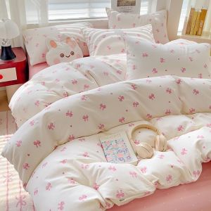 Sjzg-Parure De Lit Pour Femme - Avec Housse De Couette De 220 X 240 Cm Et 2 Taies D'oreiller De 80 X 80 Cm - En Microfibre Renforc&eacute;e - Avec Fermeture &Eacute;clair - Motif : Coeurs Roses - Kawaii - Blanc - Neuf