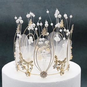 Fée Princesse Couronne Avec Maille Couvre-Chef Rond Avec Fil Perles Reine Gâteau Décoration Costume Accessoire De Cheveux Pour Femmes Haute Édition - Neuf