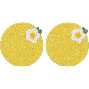 ERYI-Lot De 2 Sets De Table Ronds Tressés De 18 Cm Avec Fleur Pour Décoration De Ferme, Comptoirs De Cuisine, Table, Décoration D'Intérieur (Jaune) - Neuf