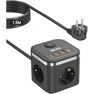 Pd 20W Multiprise Cube Avec Usb C + Câble 1.5M, 2500W/10A Cube Prise Multiple 3 Prise Avec 2 Usb-C Et 1-Usb-A, 6 In 1 Bloc Multiprise Avec Interrupteur, Pour Maison Bureau - Neuf