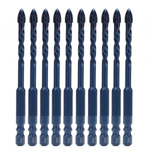 XYONG Lot de 10 forets cruciformes en carbure avec tige hexagonale de 6,35 mm pour ceramique, marbre, verre, bleu fonce, trou de 6 mm - Neuf