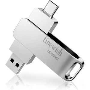 USB Flash Drive 128GB 3.0, 2 in 1 Type C 3.0 Pen Drive 128GB Waterproof USB C Flash Drive 128GB for PC Tablet Smartphone (Silver) - Neuf