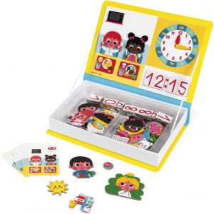 ERYI-- Magneti'Book J'Apprends L'Heure - Jeu Educatif Magnétique 75 Pièces - Apprentissage Motricité Fine Et Imagination - Dès 3 Ans, J02724, Jaune - Neuf