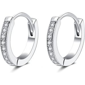 Kal-Boucles D'oreilles Femme En Argent Fin 925, Créoles Ronde Petites Hypoallergénique Avec Zircone Cubique, Plaqué Platine/Or Jaune/Or Rose, Diametre 13mm - Neuf