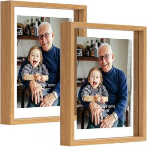 CMWX-Cadres Photo 20x25 Lot de 2, Cadre Flottants en Bois Couleurs du Bois Pur avec Verre Double-face pour Montage Mural sur Table, pour Chambre, Bureau, Salon et Gallerie - Neuf