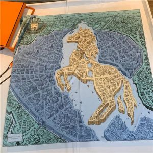 Marque De Luxe Sergé Soie Grande Écharpe Femmes À La Main Curling Cheval Cavalier Animal Femme Sergé Carré Châle Fashionbelt Squarescarve-90cm X 90cm-No 038 - Neuf