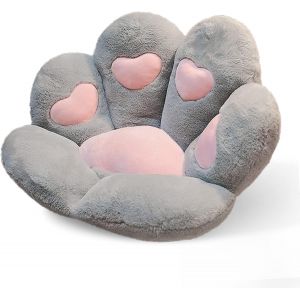 Cauc-Coussin De Chaise De Patte De Chat, Coussin En Peluche En Forme De Patte Mignonne, Coussin Doux Et Chaud Pour Fauteuil De Bureau De Chambre &Agrave; Coucher 70x55cm (Gris) - Neuf